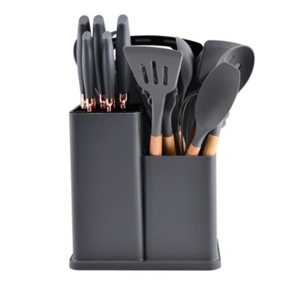 Kitchen Silicone Utensils 19 Piece Wooden Set Spatula, Knife Set, Cutting Board - Picture 3 of 13